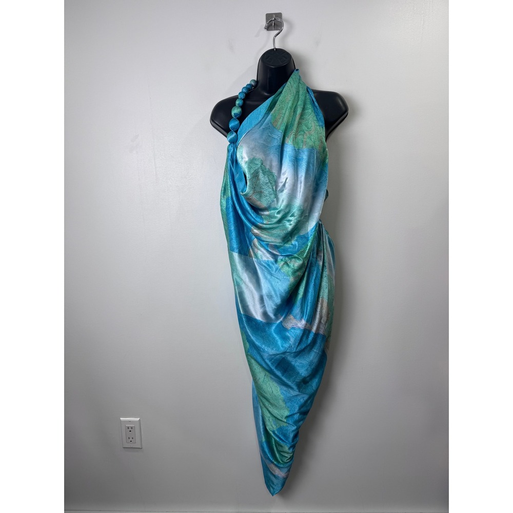 Cult Gaia Iluka Draped Printed Silk Halterneck Midi Dress Women Medium
